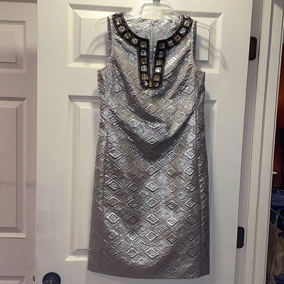 Tory Burch Silver Jewel Neck Sheath Dress - Picture 1 of 6